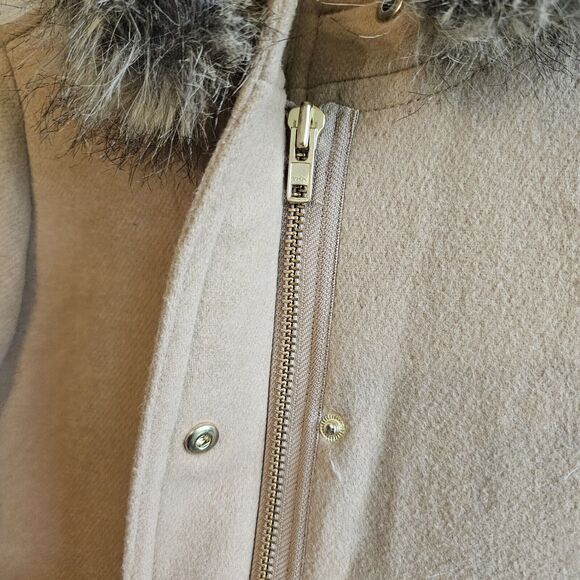 J CREW Vail Parka Pea Coat Jacket Tan Wool Faux Fur-lined Hood Zipper Size 2 - Picture 5 of 8
